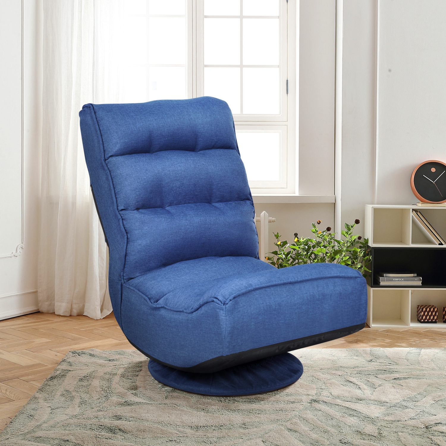 5-Position Folding Floor Gaming Chair-Navy