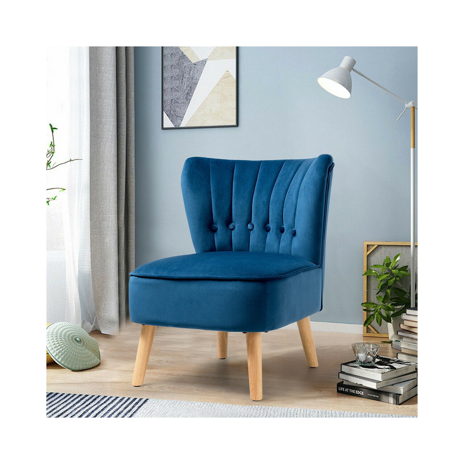 Armless Accent Chair Tufted Velvet Leisure Chair-Blue