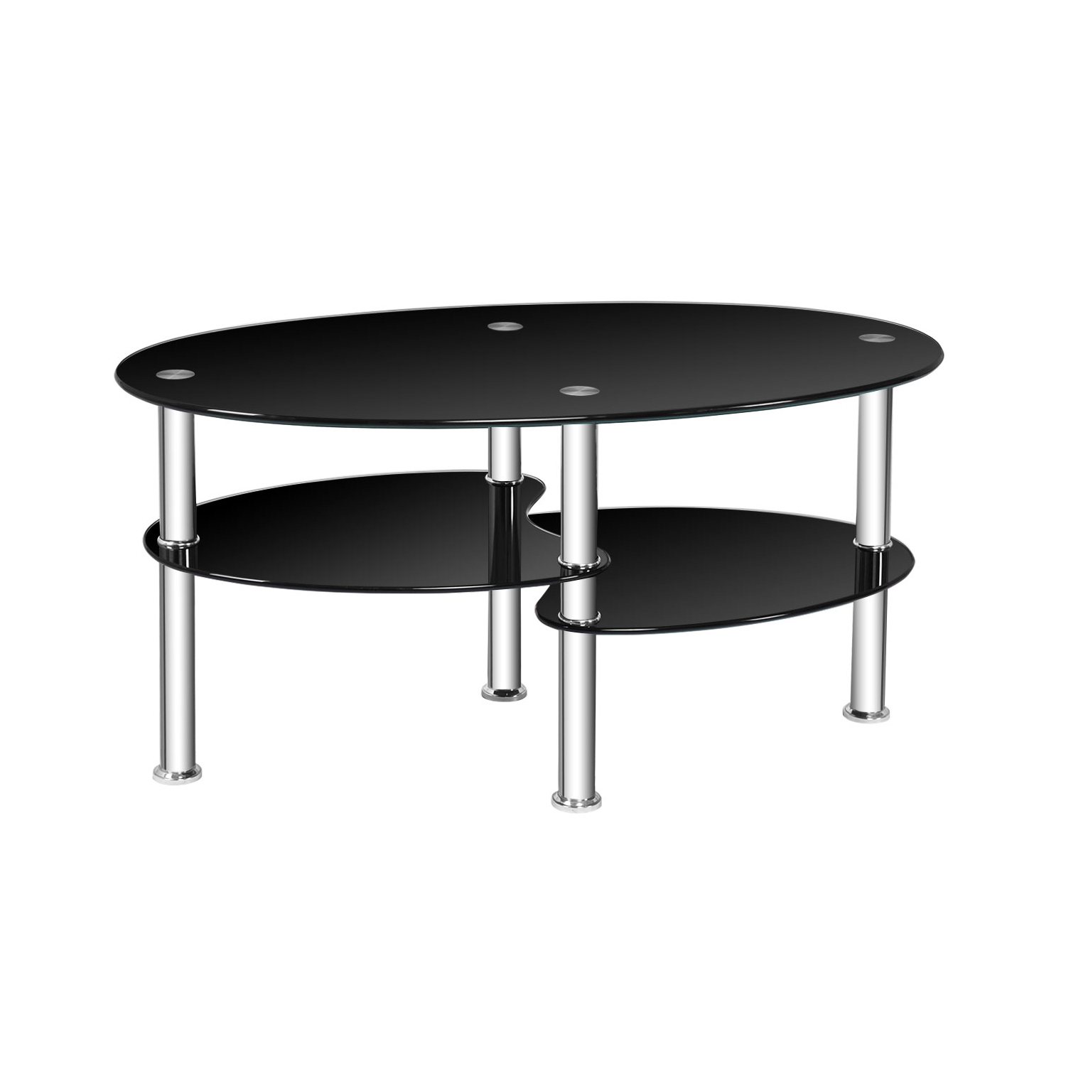Tempered Glass Oval Side Coffee Table-Black