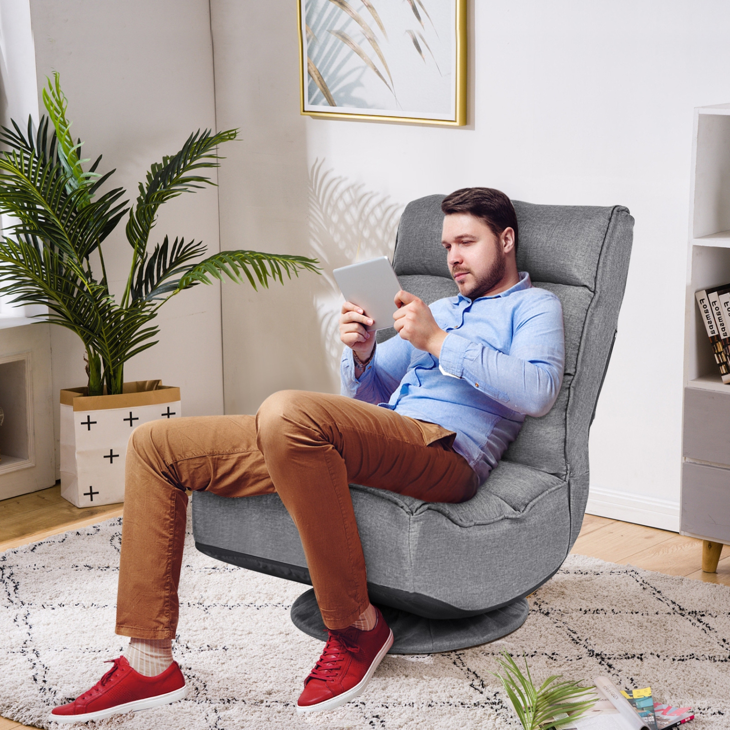 5-Position Folding Floor Gaming Chair-Gray