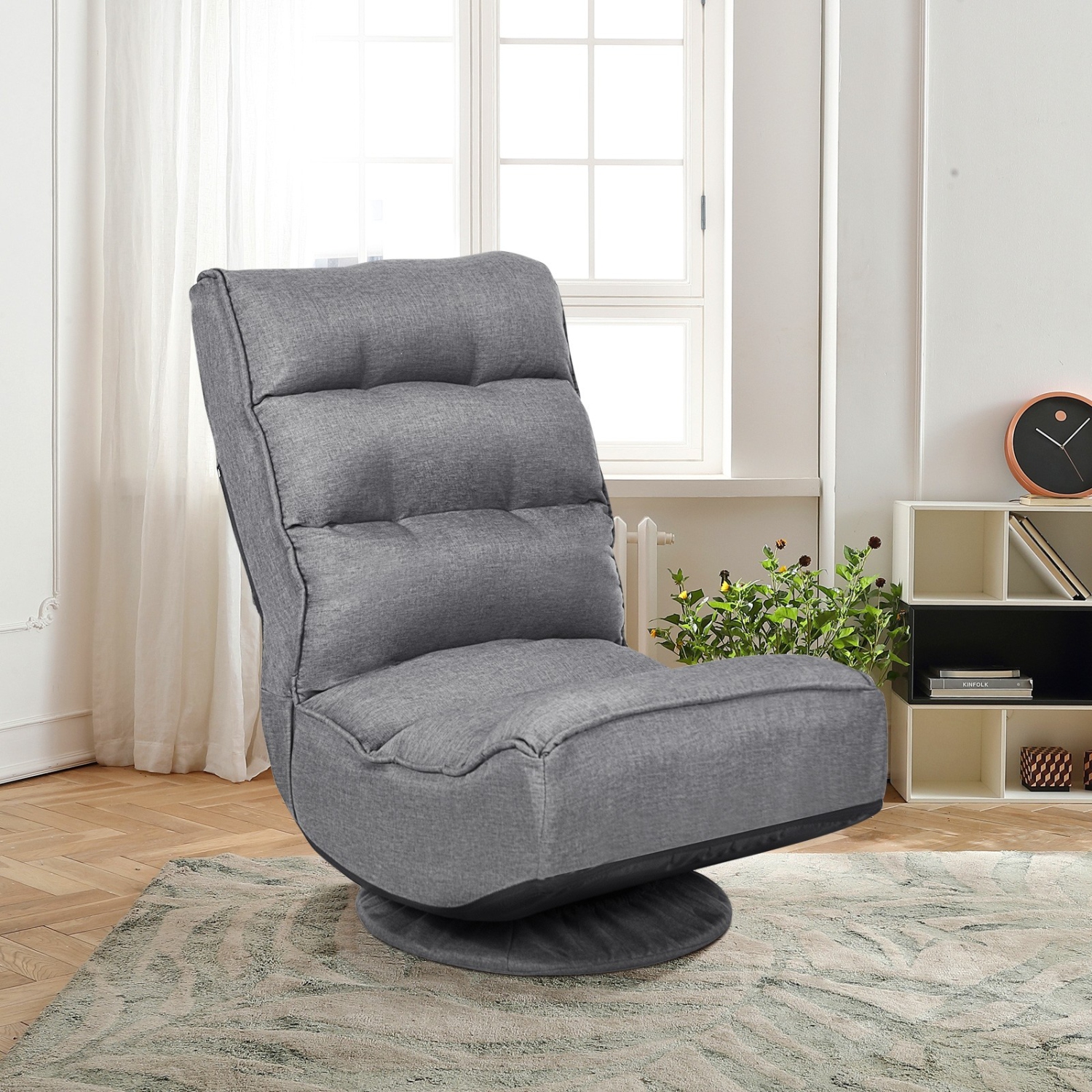 5-Position Folding Floor Gaming Chair-Gray