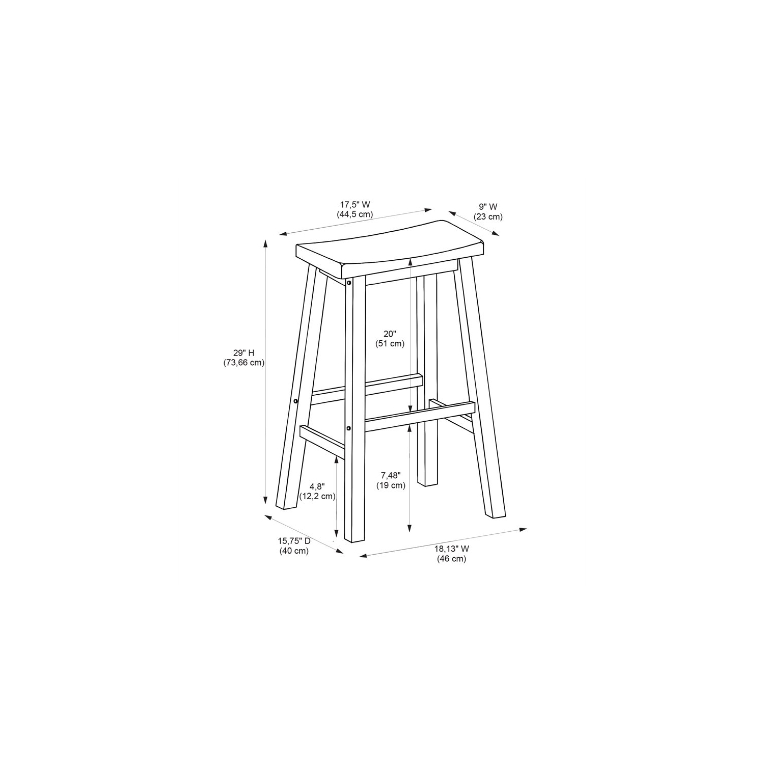 Pemberly Row Transitional 29" Wood Bar Stool in Antique Black