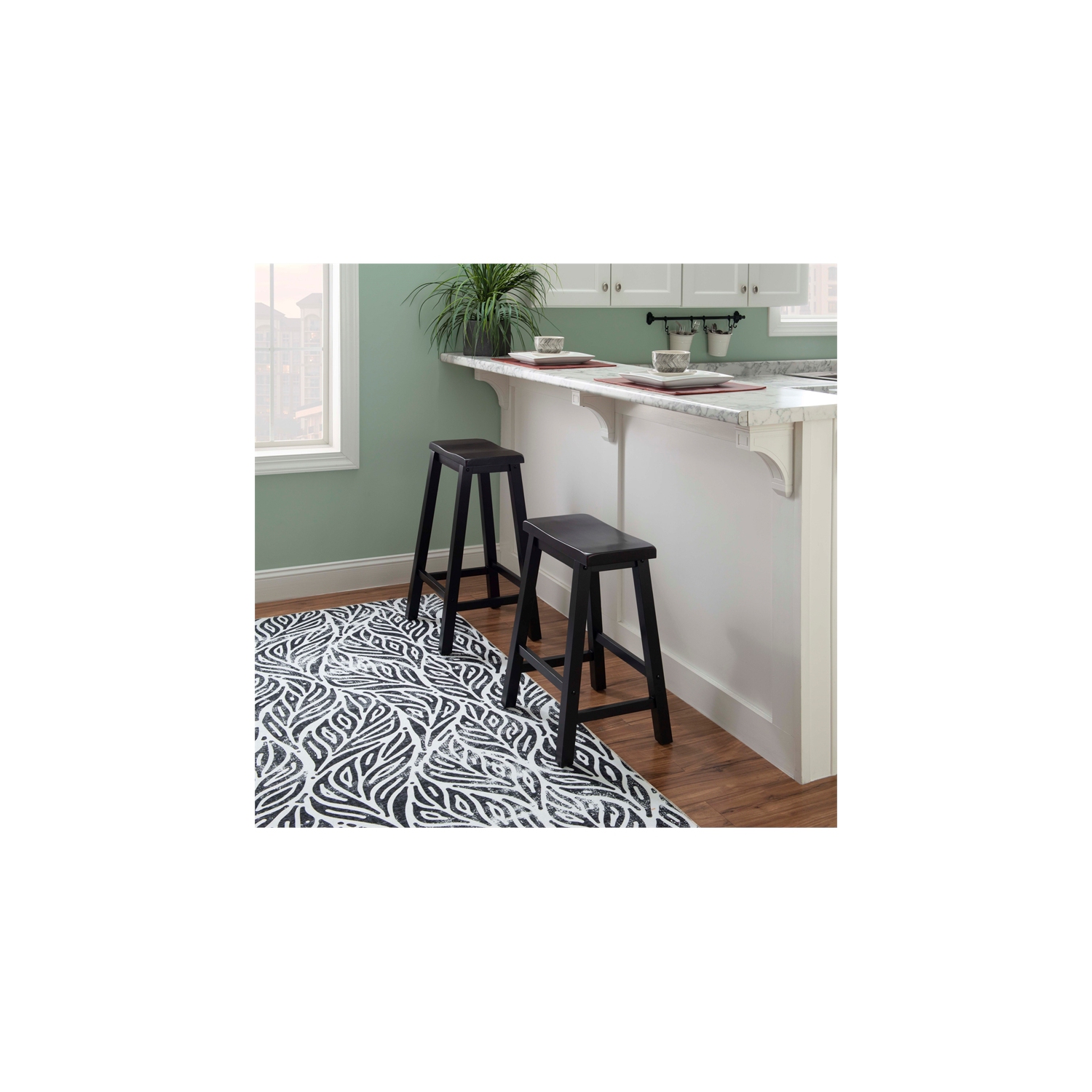 Pemberly Row Transitional 29" Wood Bar Stool in Antique Black