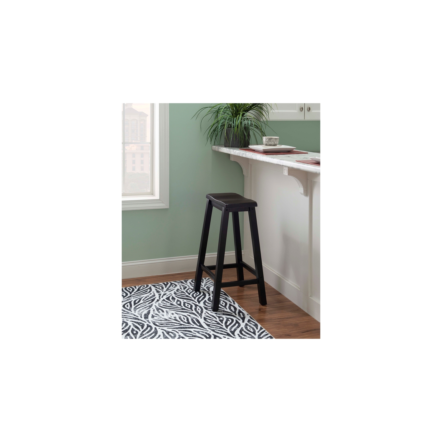 Pemberly Row Transitional 29" Wood Bar Stool in Antique Black