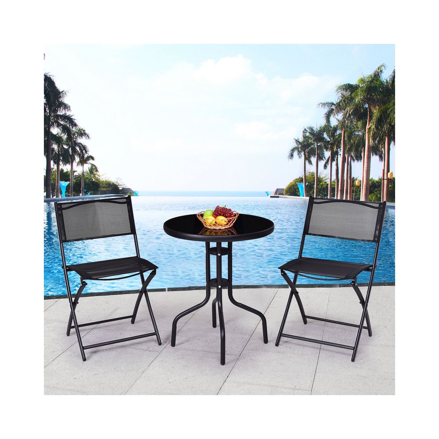 3 Piecs Folding Bistro Table Chairs Set for Indoor and Outdoor