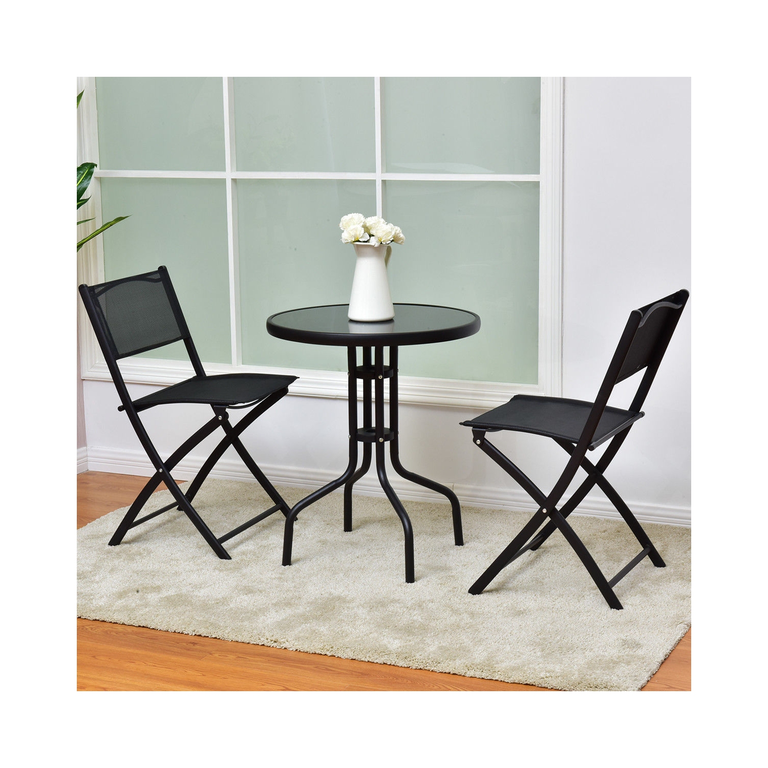 3 Piecs Folding Bistro Table Chairs Set for Indoor and Outdoor
