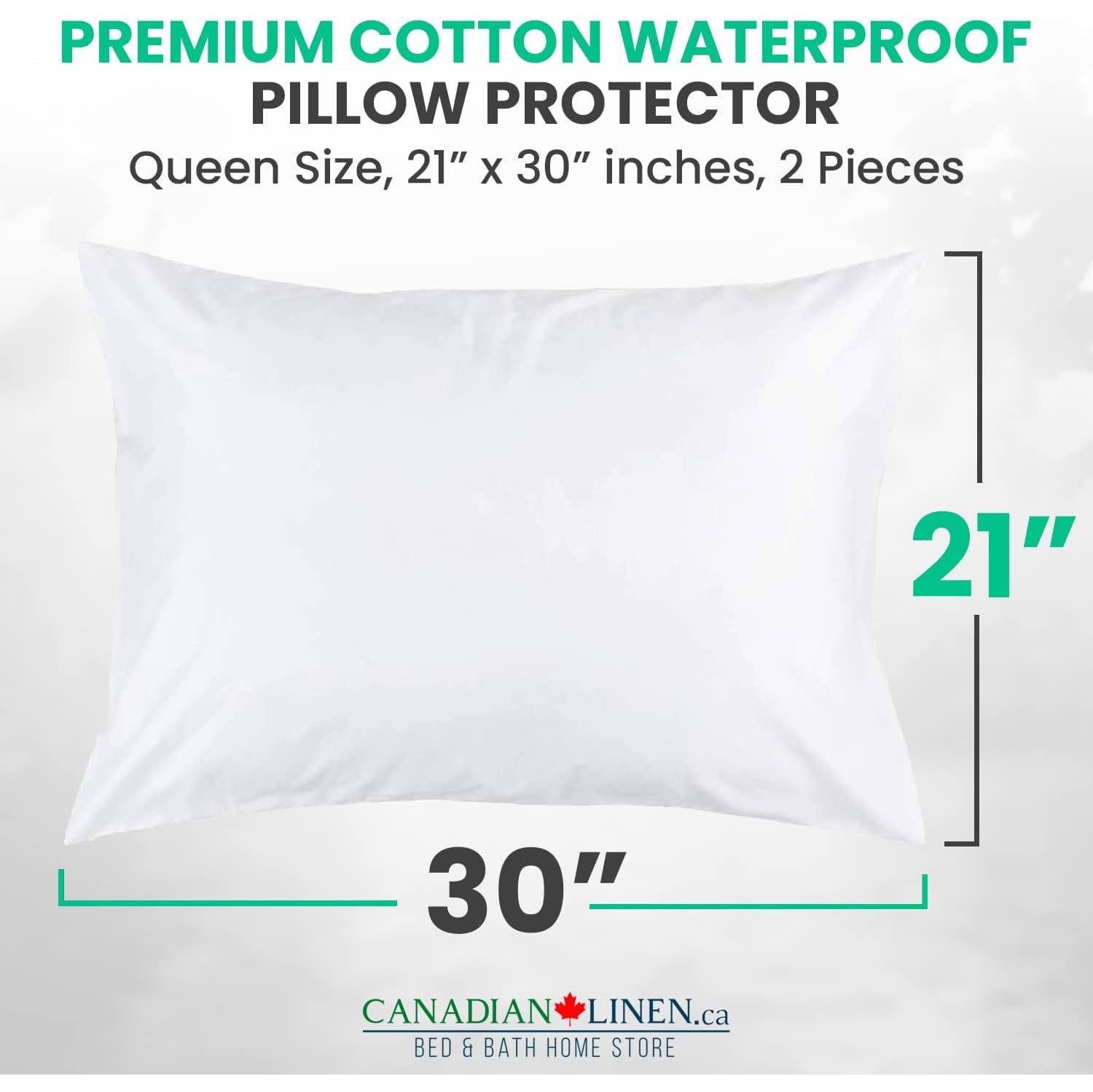 Canadian Linen Waterproof Pillow Protector Zippered Encasement, 20"x30" Queen, 2 pack, Soft Absorbent Breathable Bed Bug Proof Pillow Cover Hotels Spa