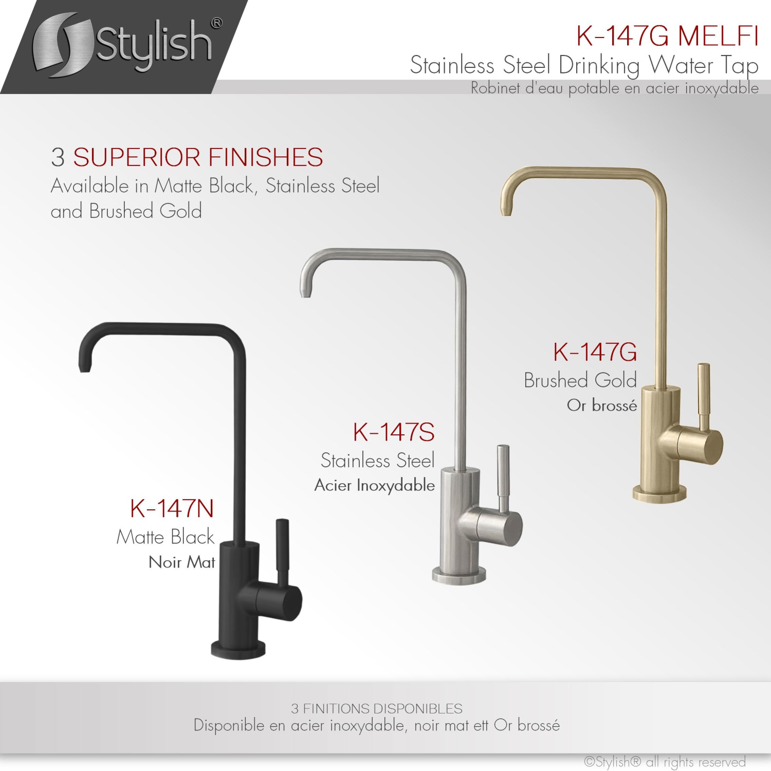 STYLISH Kitchen Sink Drinking Water Tap Faucet Stainless Steel, Brushed Gold Finish K-147G