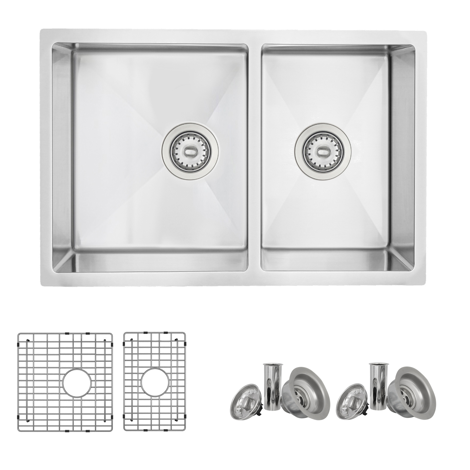 STYLISH 28 inch Double Bowl 60/40 Reversible Undermount Stainless Steel Kitchen Sink with Grids and Strainers S-403G