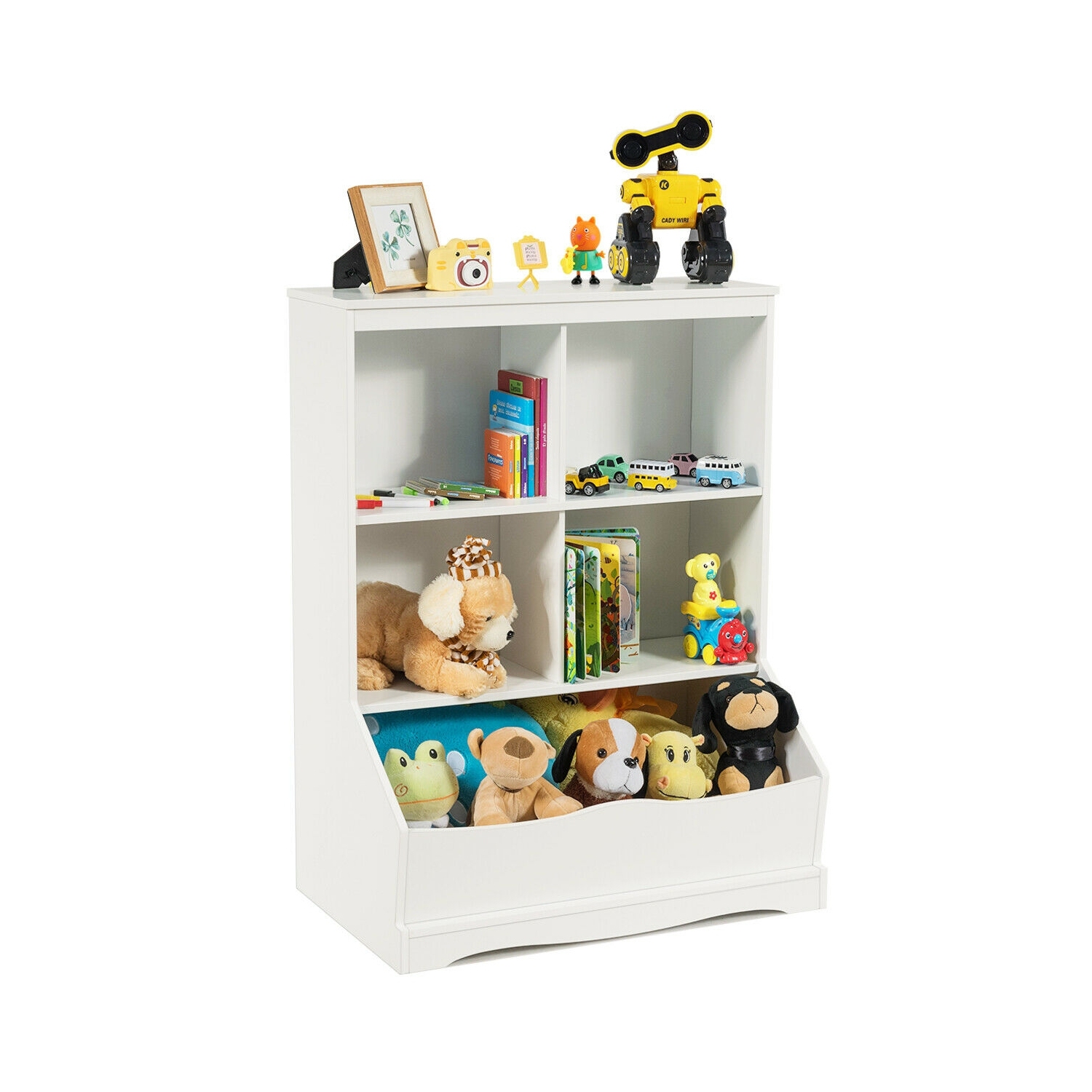 Bibliothèque à 3 niveaux pour enfants avec bacs de rangement et armoire multifonction