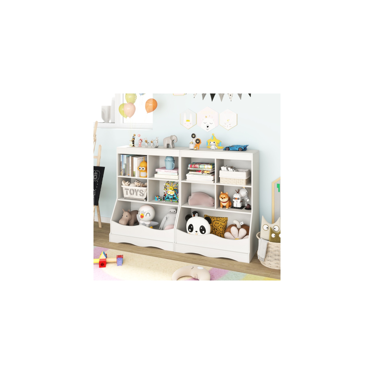 Bibliothèque à 3 niveaux pour enfants avec bacs de rangement et armoire multifonction