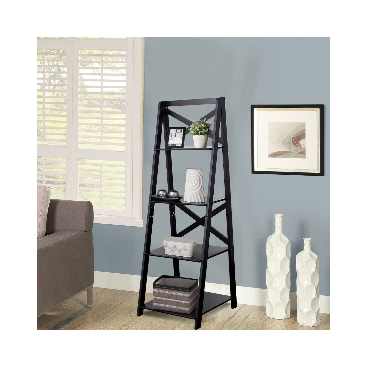 Bibliothèque à échelle à 4 niveaux peu encombrante