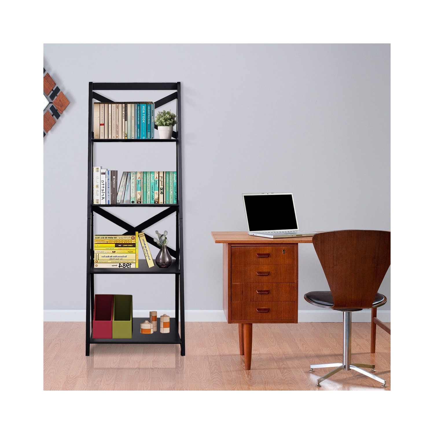 Bibliothèque à échelle à 4 niveaux peu encombrante