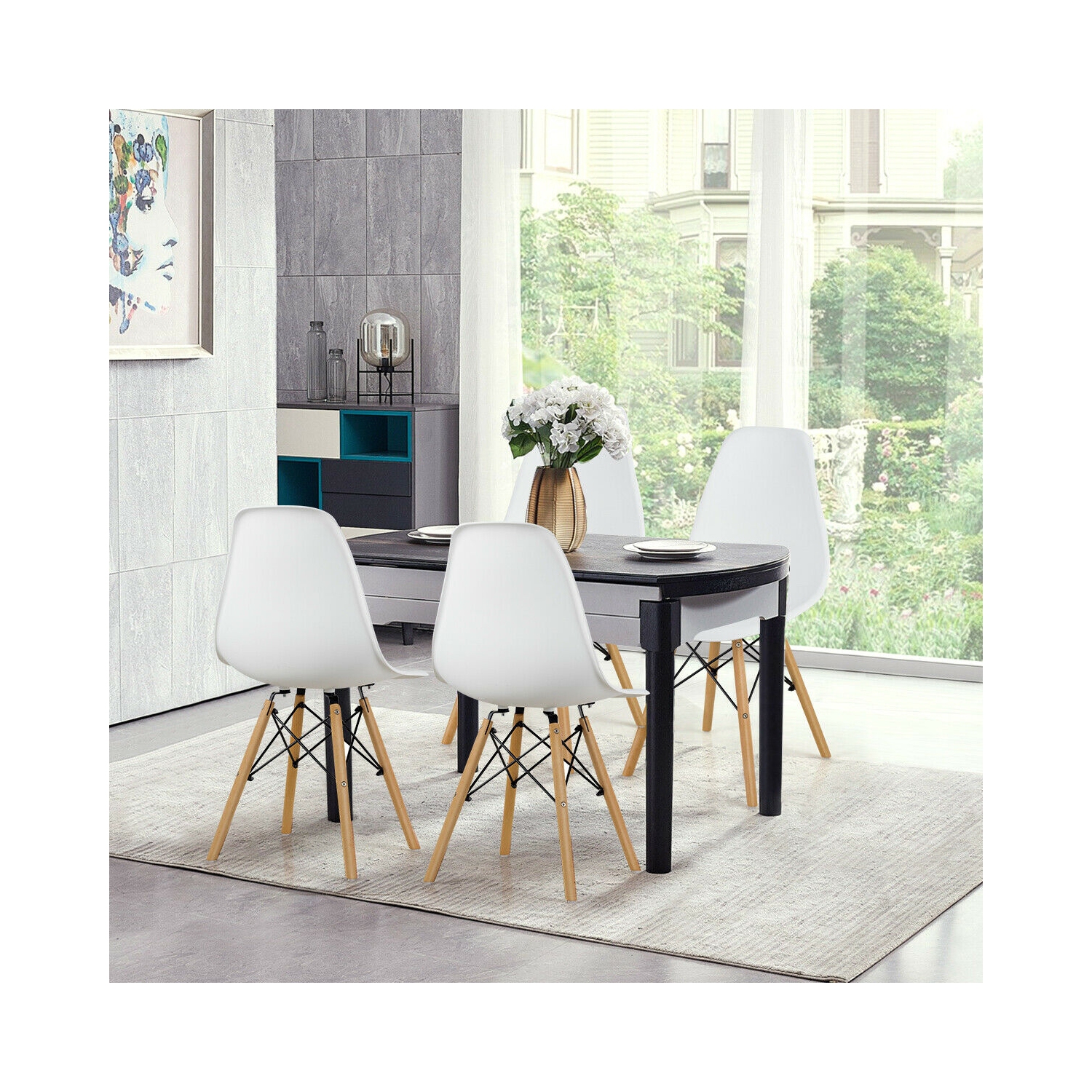 Set of 4 Modern Dining Chairs with Wood Legs, Armless Design for Kitchen or Dining Room