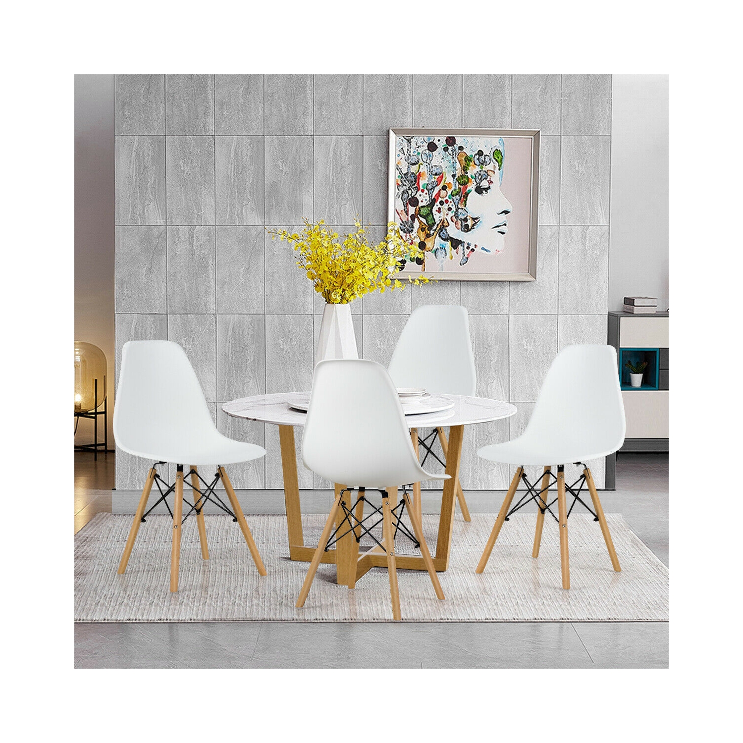 Set of 4 Modern Dining Chairs with Wood Legs, Armless Design for Kitchen or Dining Room