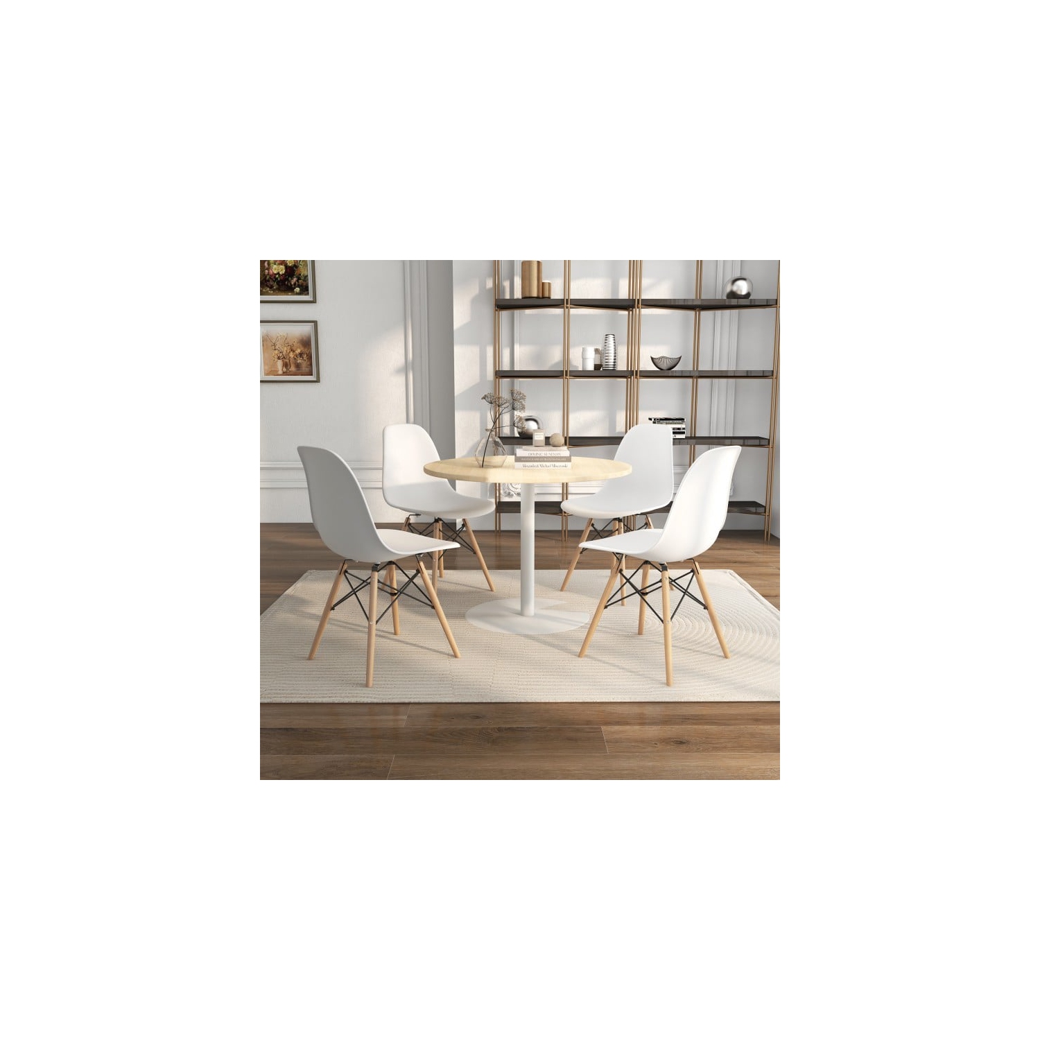 Set of 4 Modern Dining Chairs with Wood Legs, Armless Design for Kitchen or Dining Room