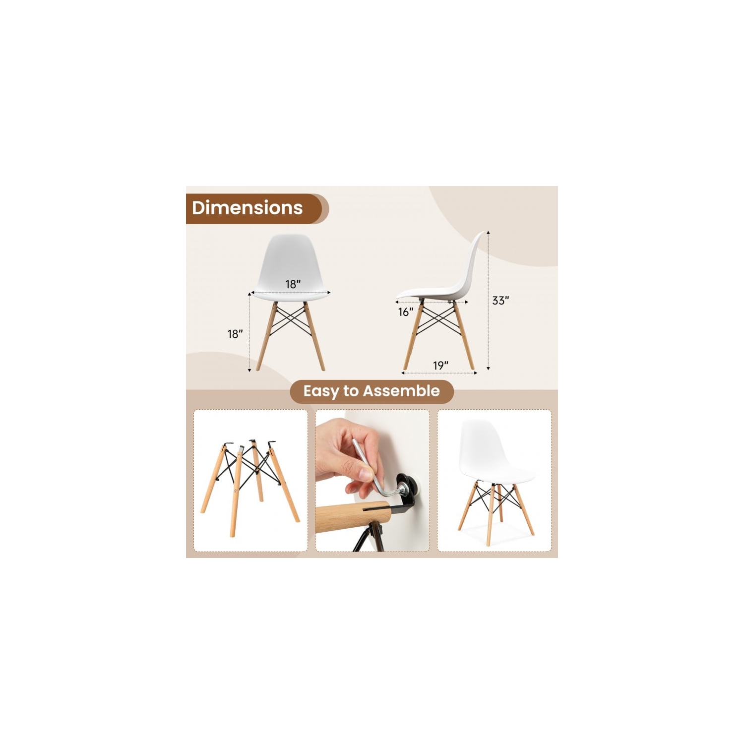 Set of 4 Modern Dining Chairs with Wood Legs, Armless Design for Kitchen or Dining Room