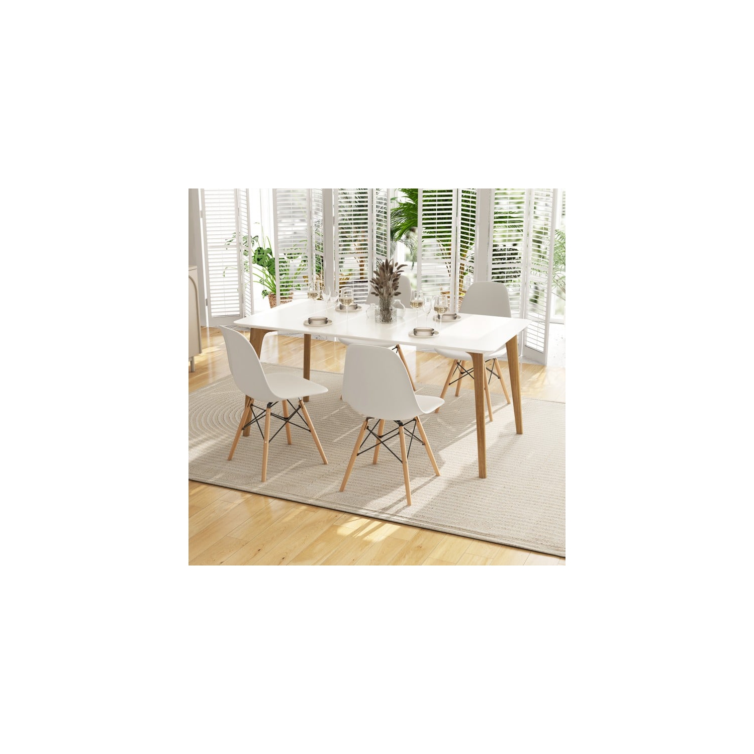 Set of 4 Modern Dining Chairs with Wood Legs, Armless Design for Kitchen or Dining Room