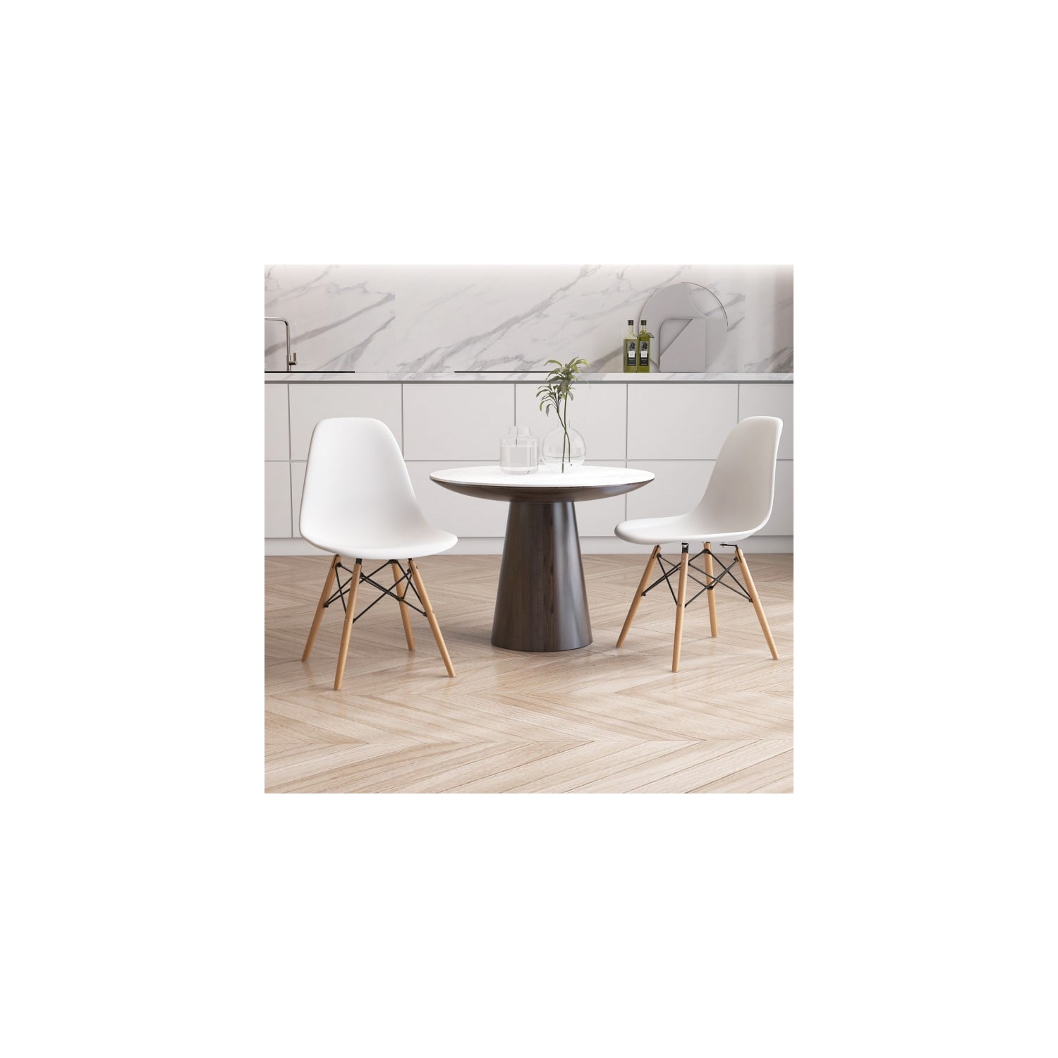 Set of 4 Modern Dining Chairs with Wood Legs, Armless Design for Kitchen or Dining Room