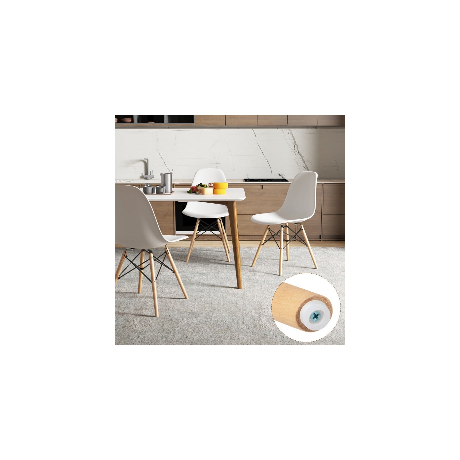 Set of 4 Modern Dining Chairs with Wood Legs, Armless Design for Kitchen or Dining Room