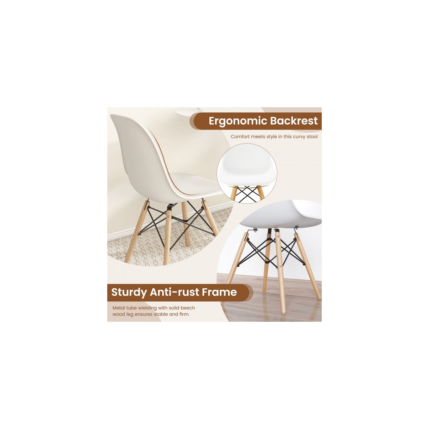 Set of 4 Modern Dining Chairs with Wood Legs, Armless Design for Kitchen or Dining Room