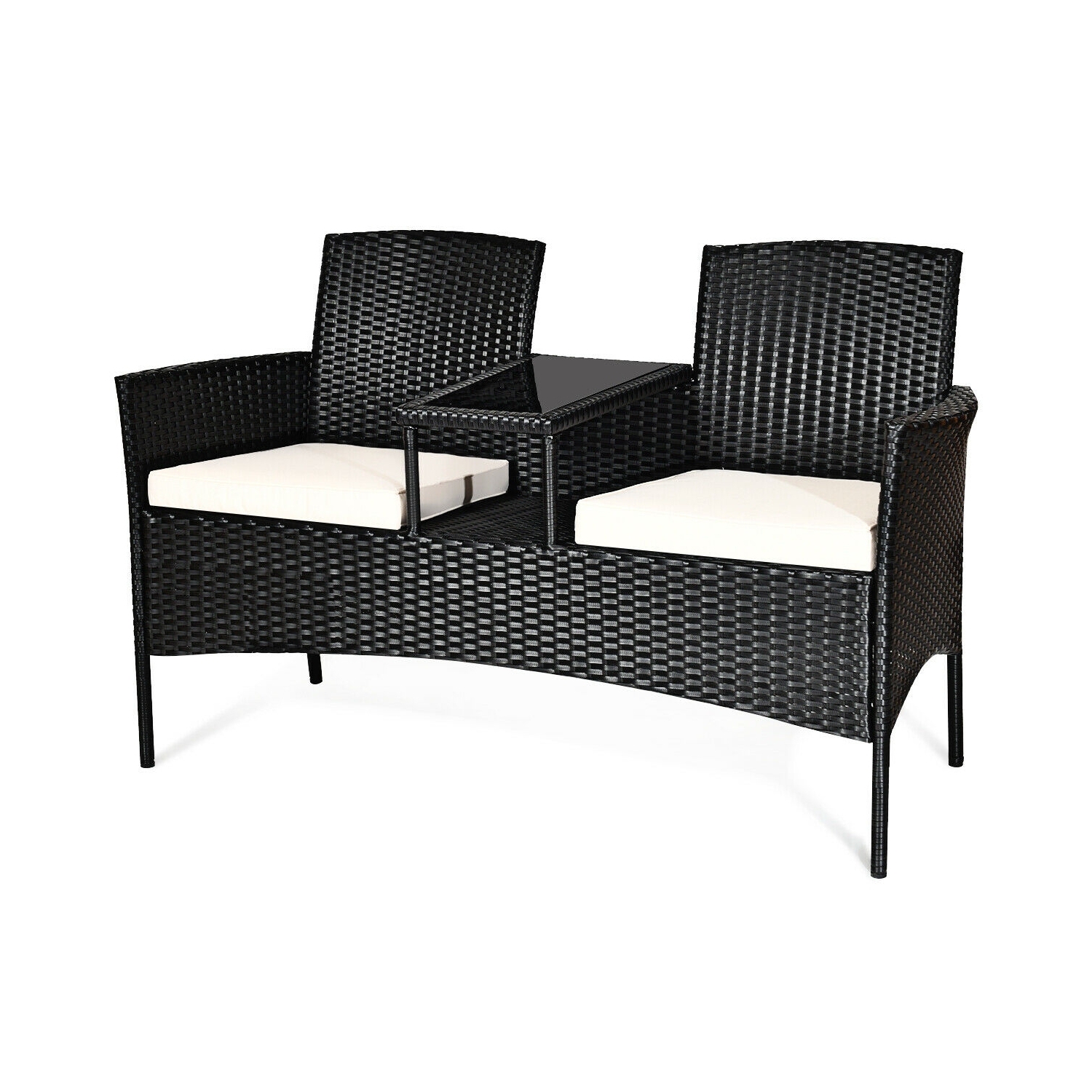 Ensemble de patio en rotin avec siège de canapé-lit, blanc