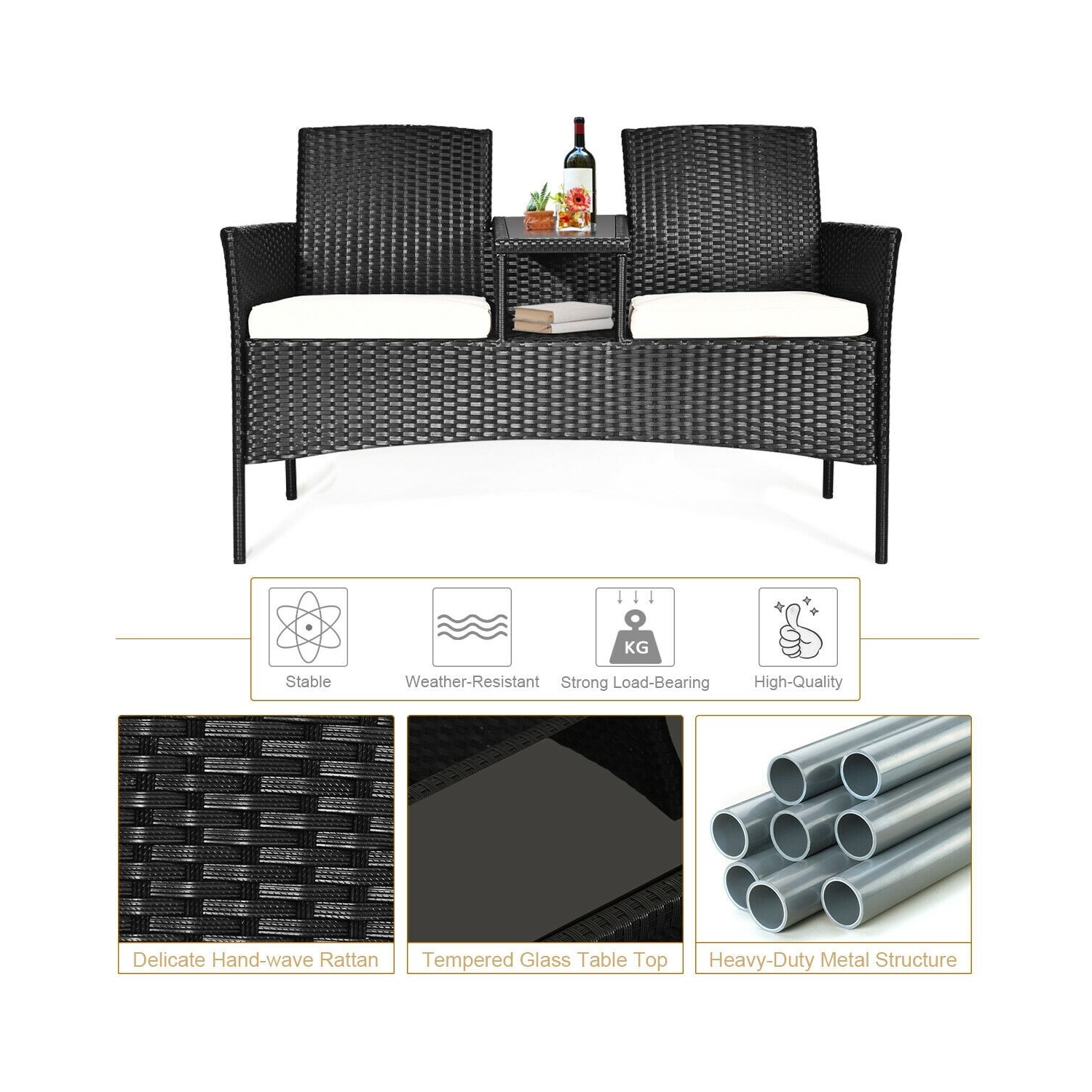 Ensemble de patio en rotin avec siège de canapé-lit, blanc