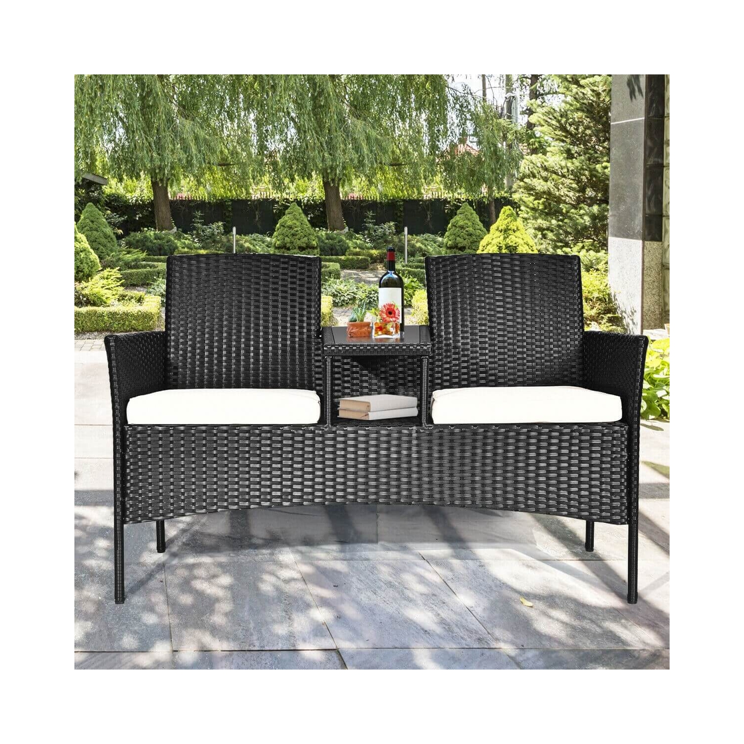 Ensemble de patio en rotin avec siège de canapé-lit, blanc