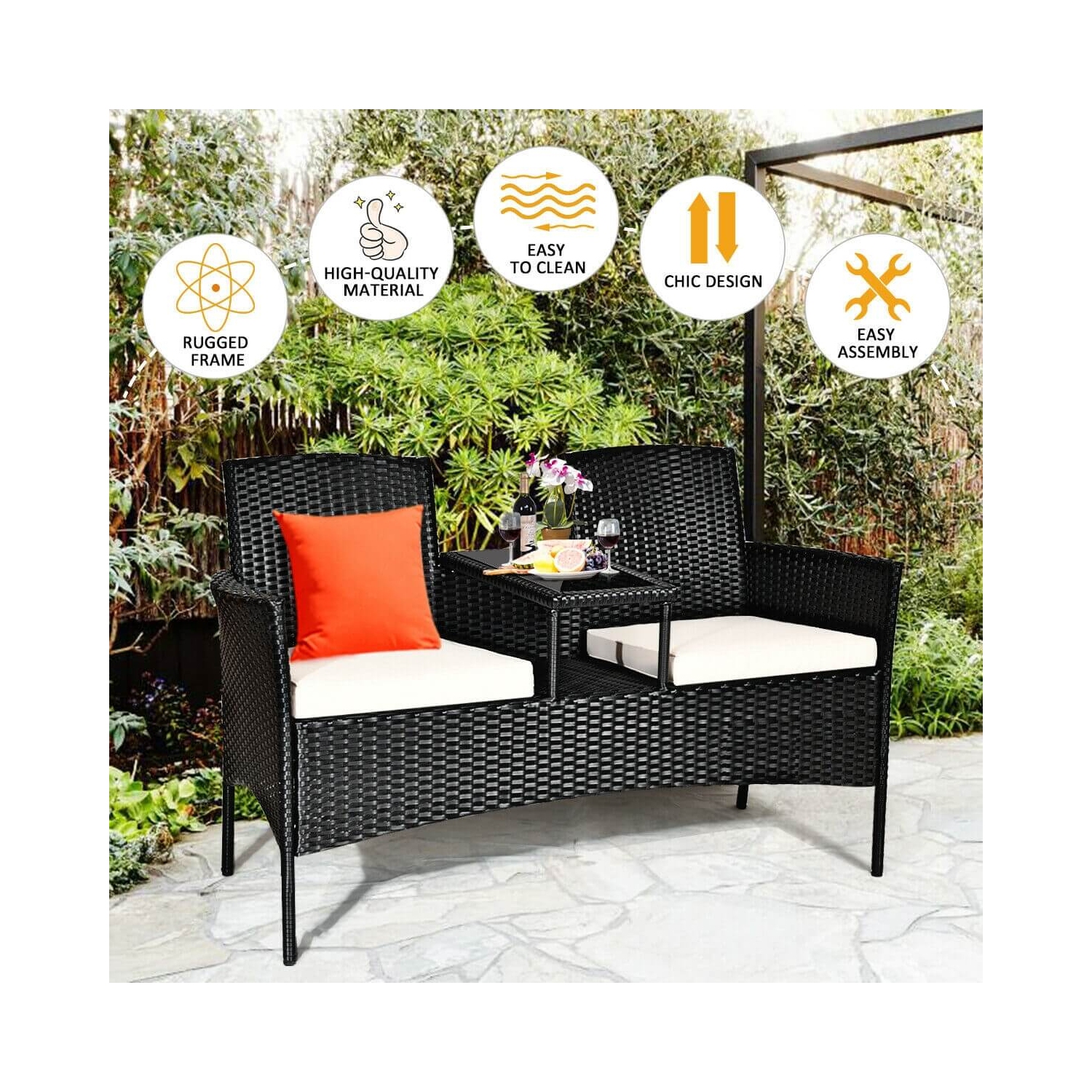 Ensemble de patio en rotin avec siège de canapé-lit, blanc