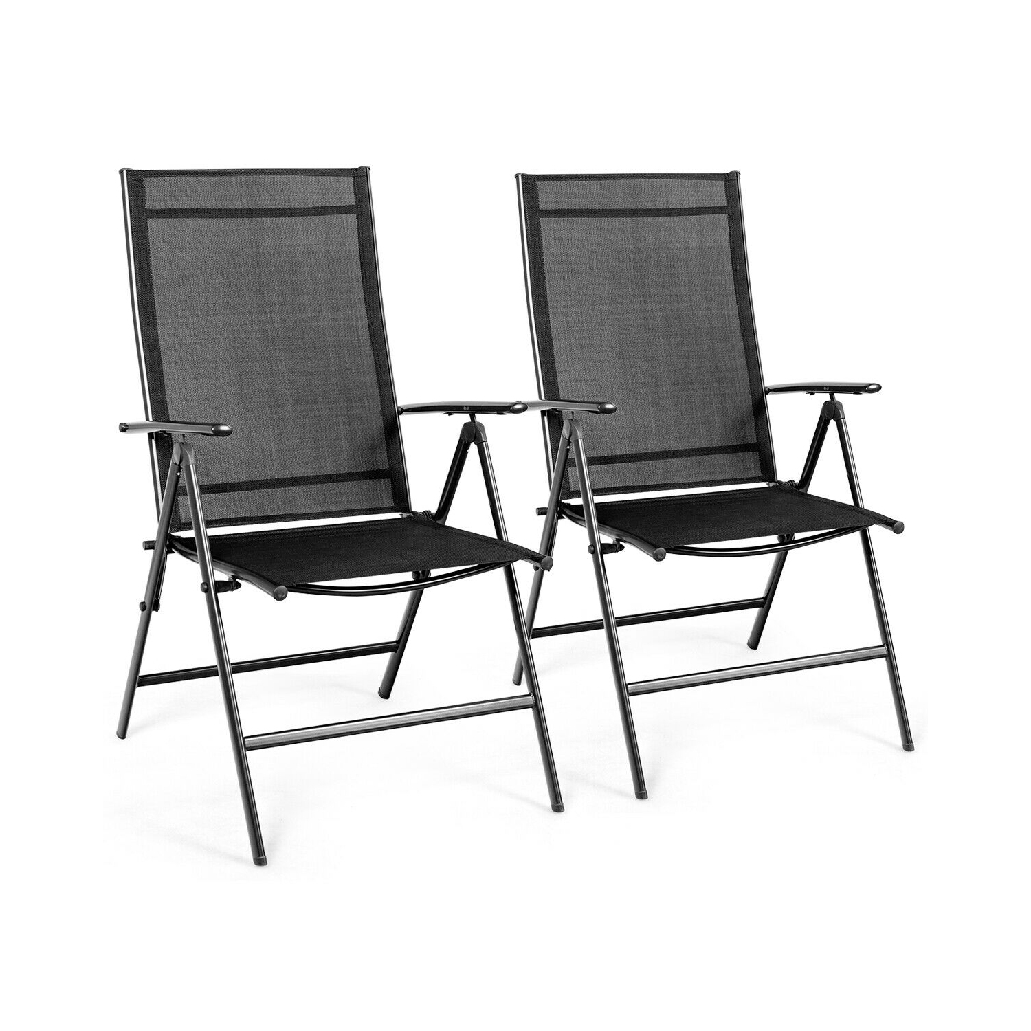 Set of 2 Adjustable Portable Patio Folding Dining Chair Recliner -Black