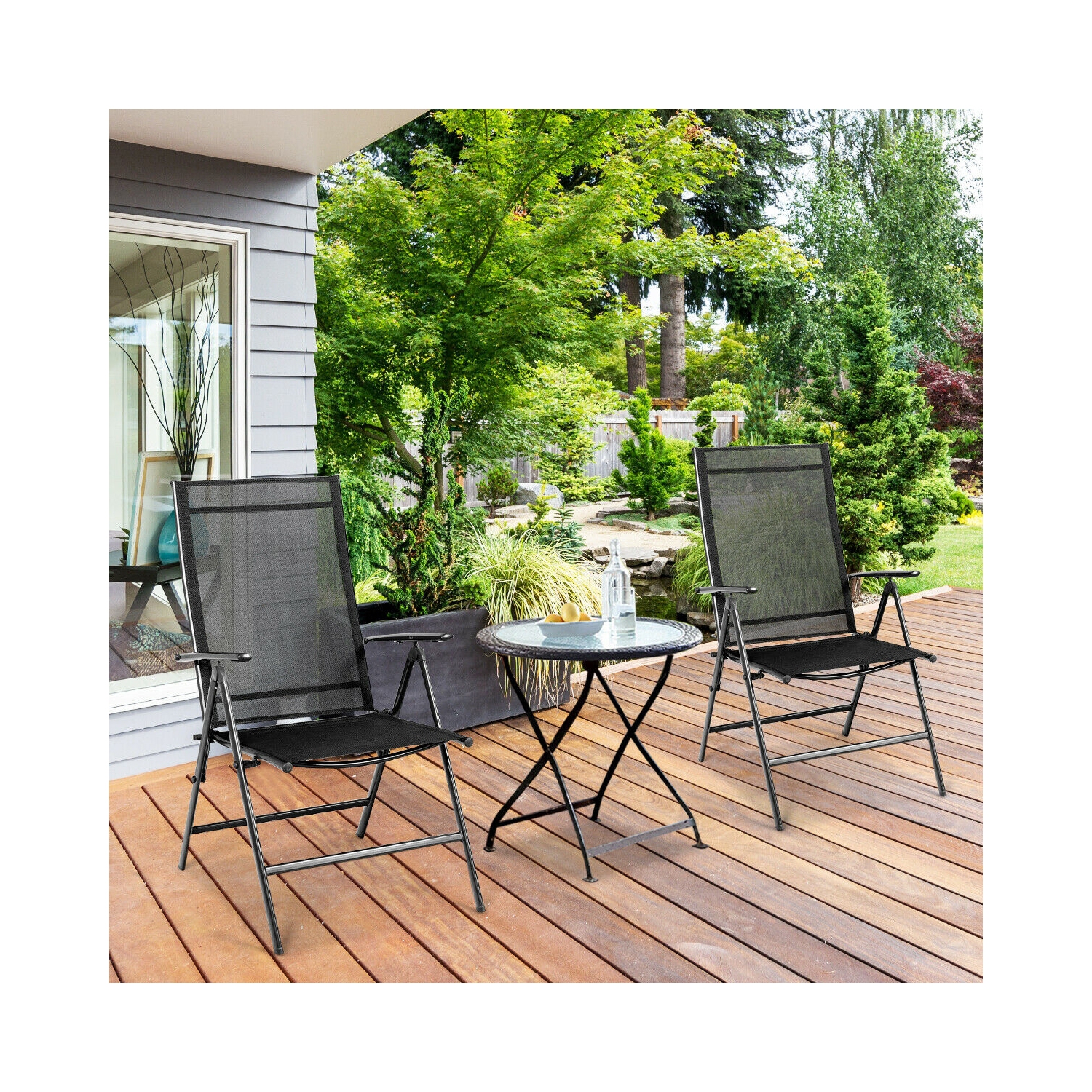 Set of 2 Adjustable Portable Patio Folding Dining Chair Recliner -Black