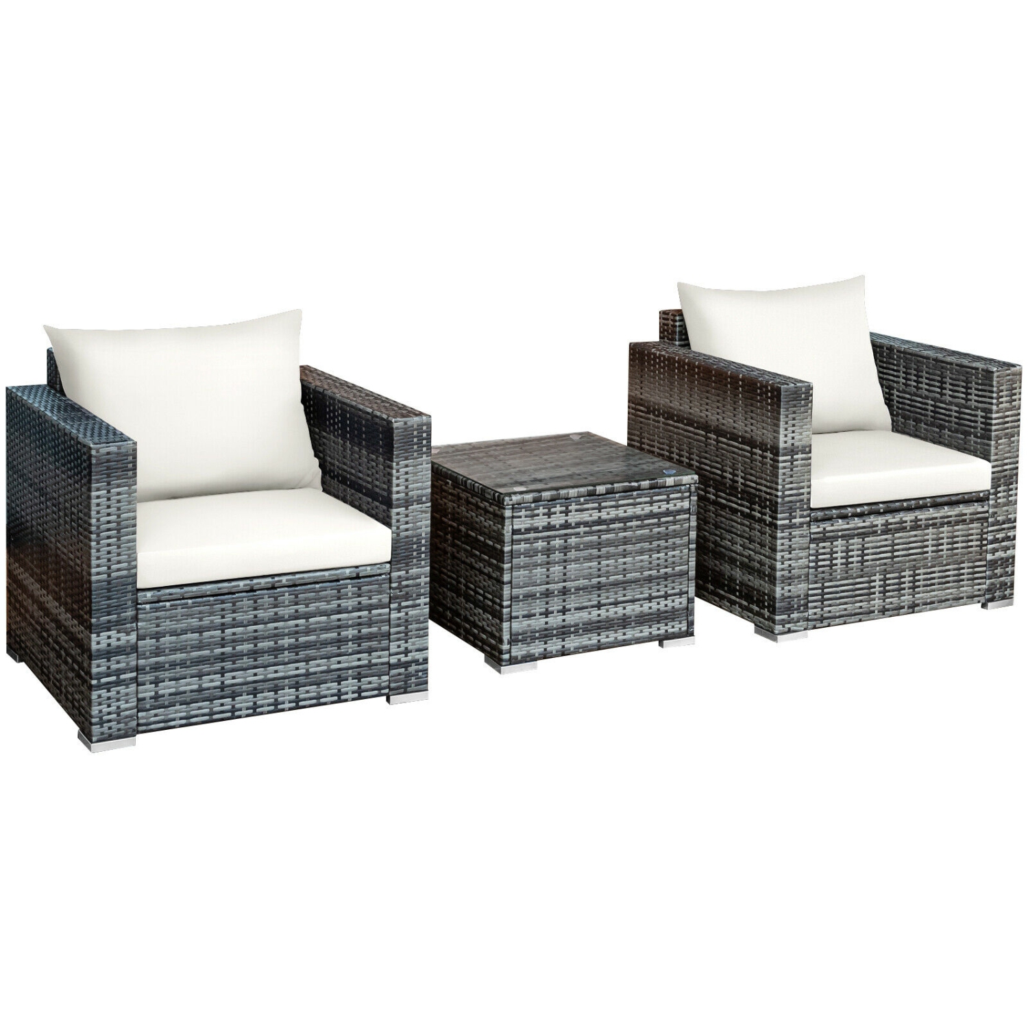 3-Piece Patio Rattan Bistro Sofa Set with Cushions - Outdoor Furniture