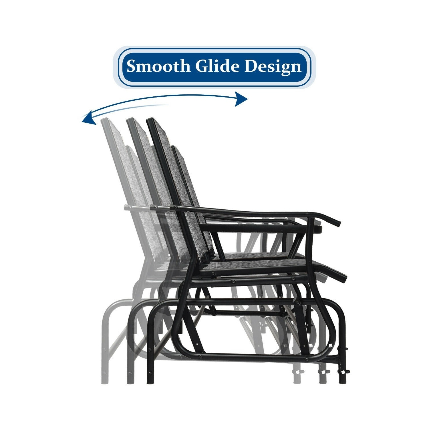 Causeuse berçante double de patio avec filet perméable à l'air et table en verre