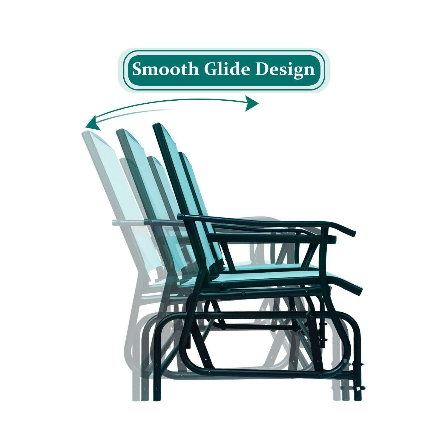 Causeuse berçante double de patio avec filet perméable à l'air et table en verre