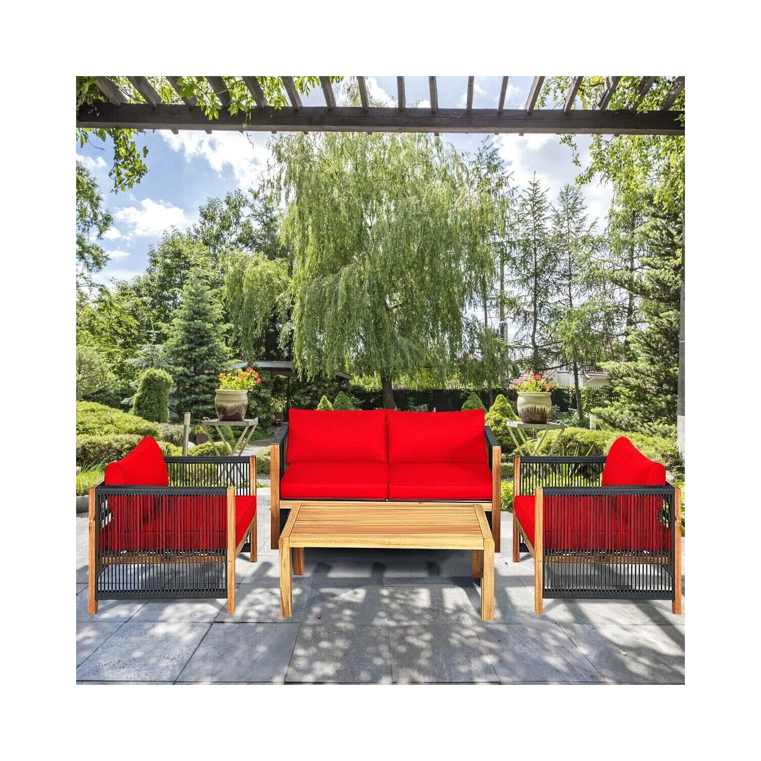 Durable 4-Piece Acacia Wood Patio Furniture Set with Cushions for Outdoor Relaxation