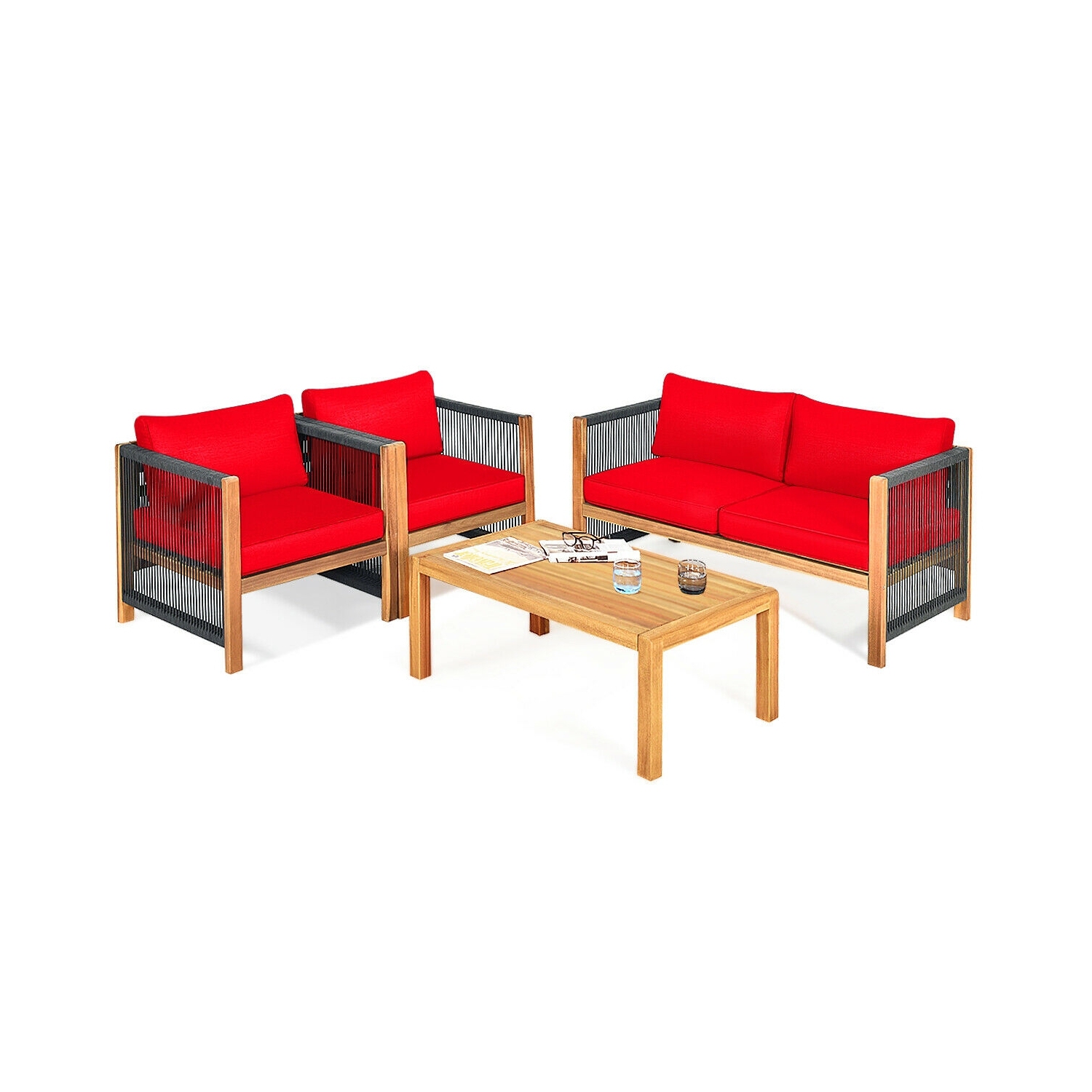 Durable 4-Piece Acacia Wood Patio Furniture Set with Cushions for Outdoor Relaxation