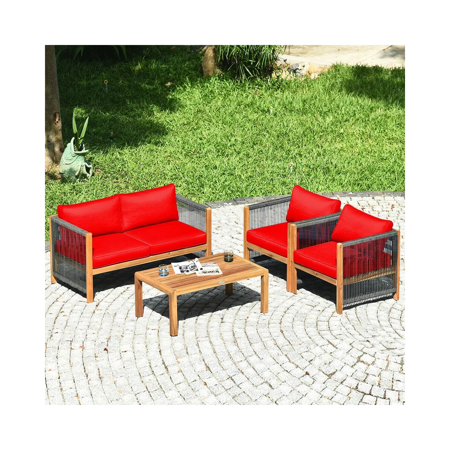 Durable 4-Piece Acacia Wood Patio Furniture Set with Cushions for Outdoor Relaxation