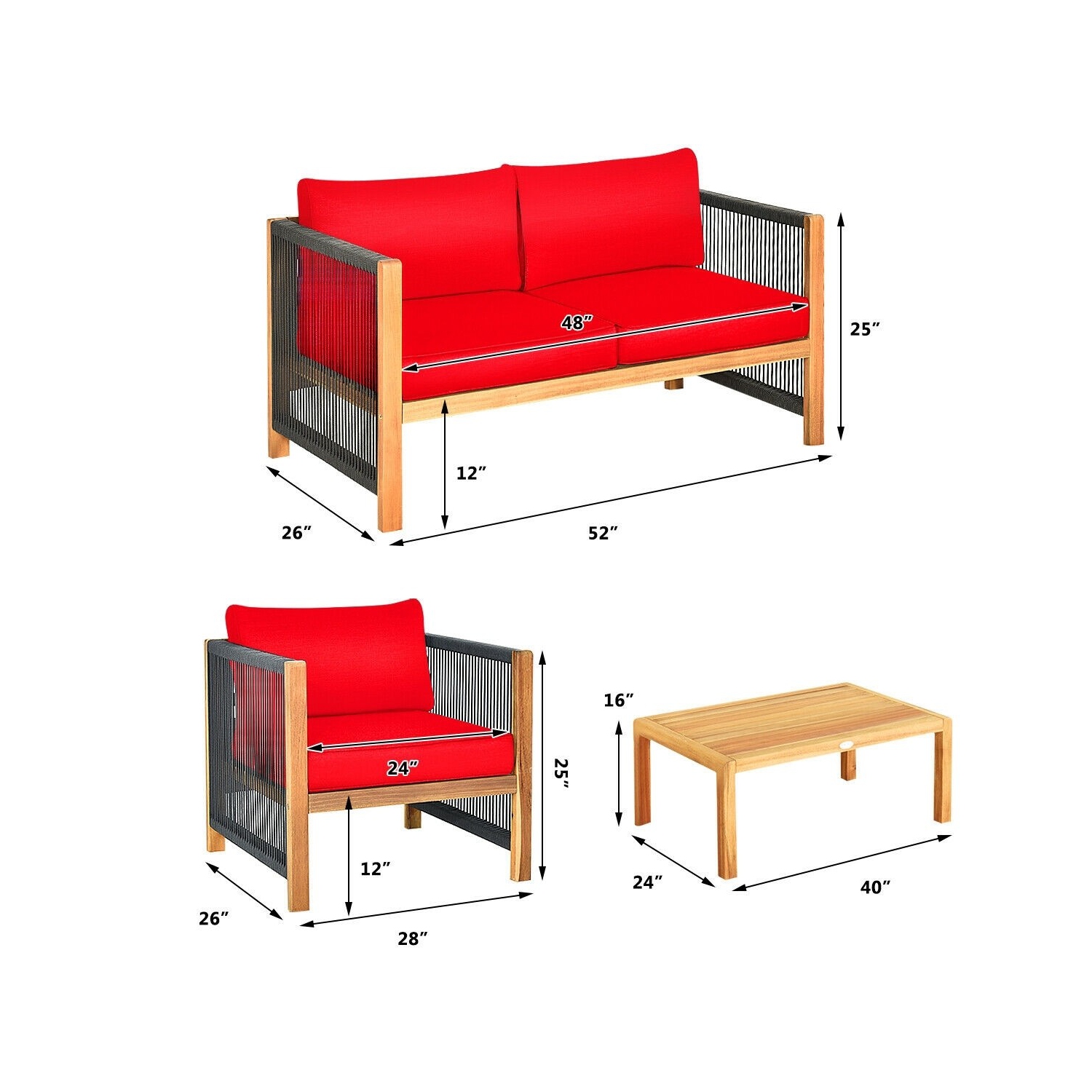 Durable 4-Piece Acacia Wood Patio Furniture Set with Cushions for Outdoor Relaxation
