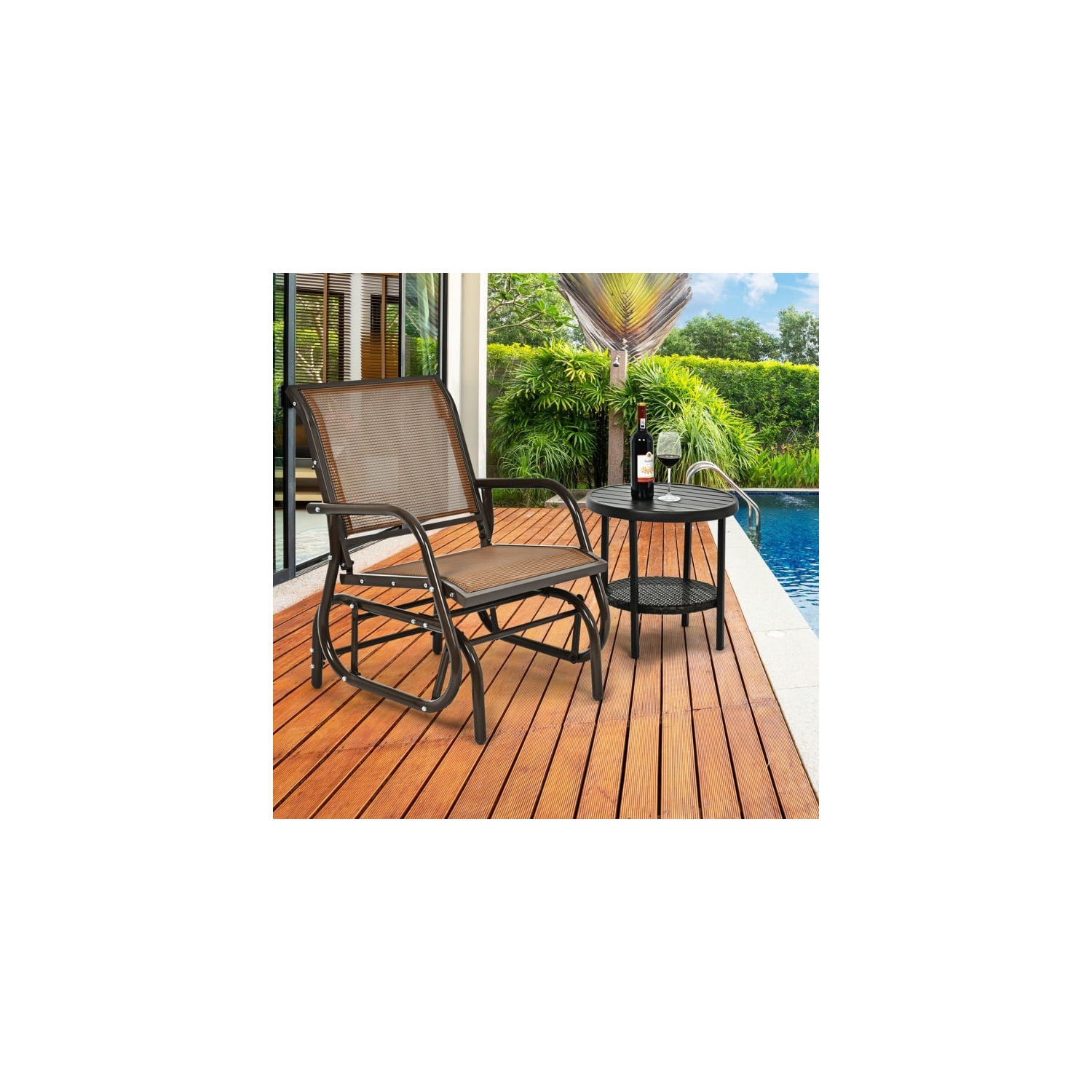 Outdoor Single Swing Glider Rocking Chair with Armrest