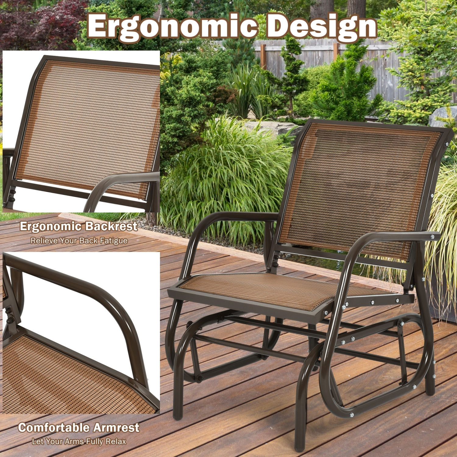 Outdoor Single Swing Glider Rocking Chair with Armrest