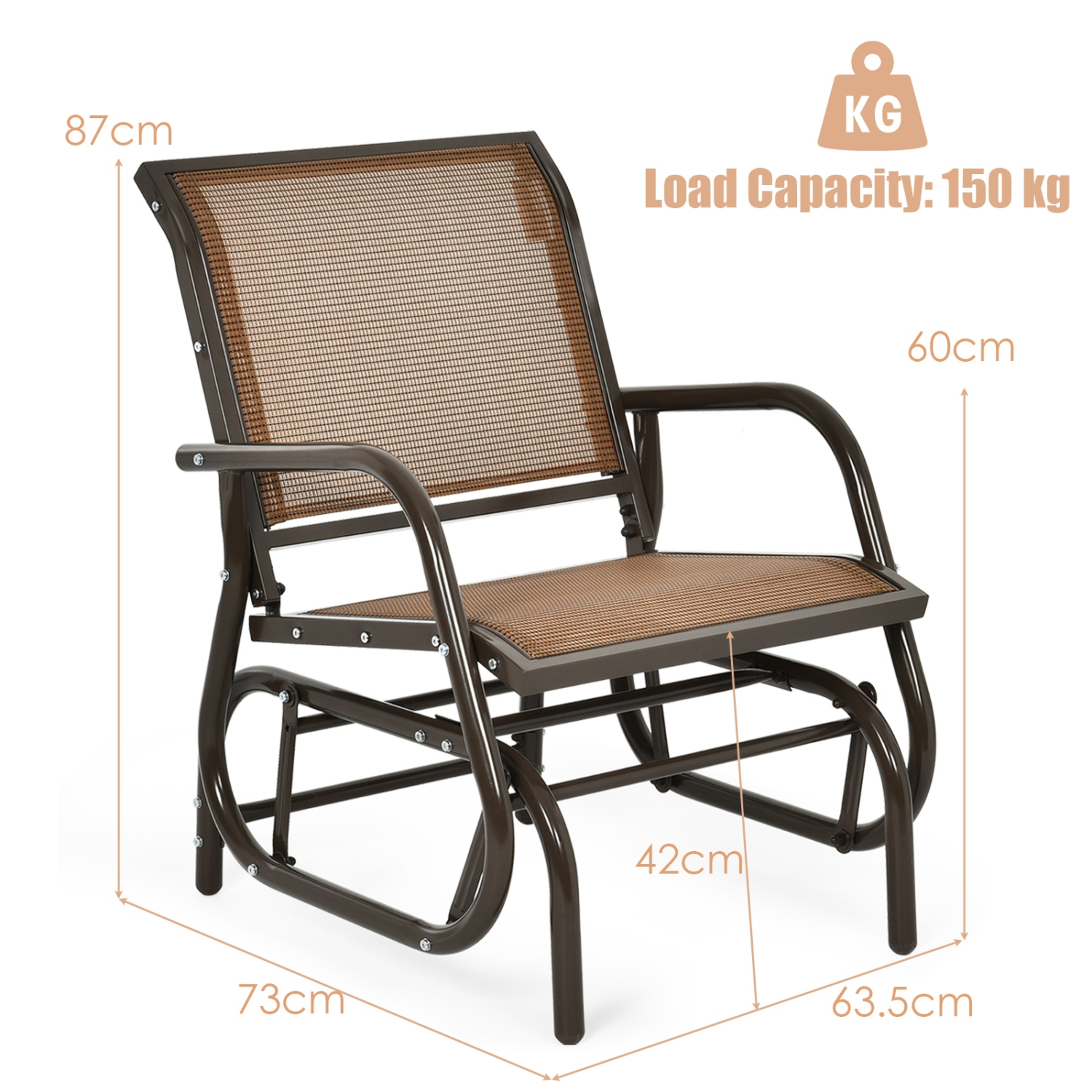 Outdoor Single Swing Glider Rocking Chair with Armrest