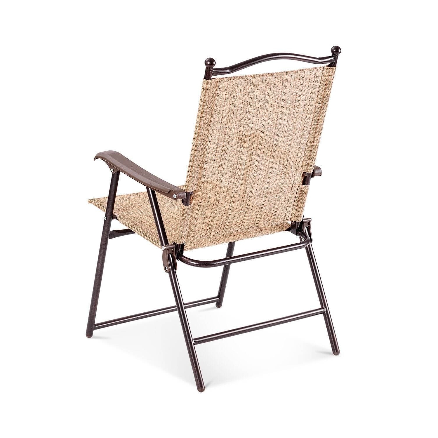Set of 2 Patio Folding Sling Back Camping Deck Chairs-Beige