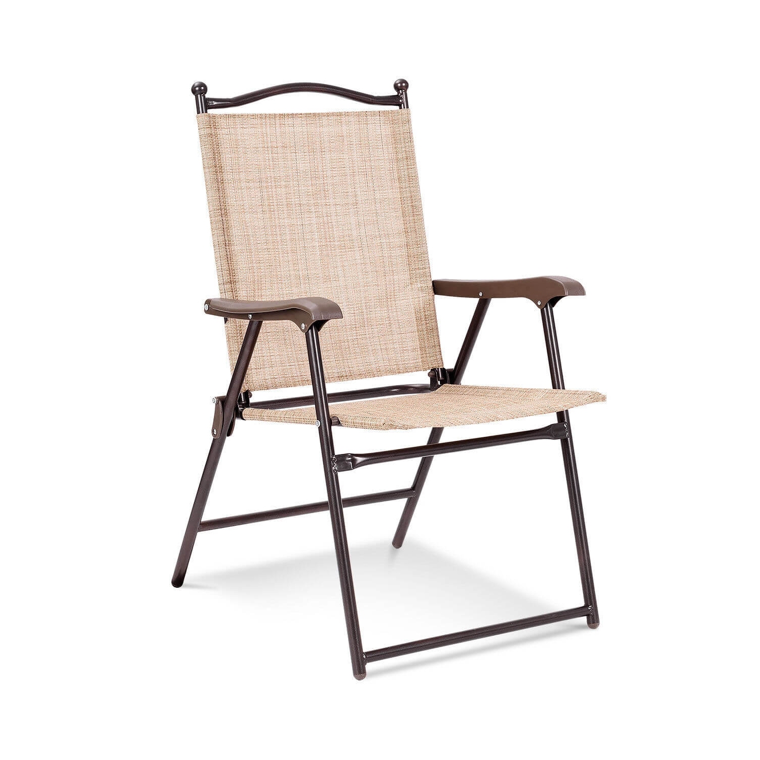 Set of 2 Patio Folding Sling Back Camping Deck Chairs-Beige