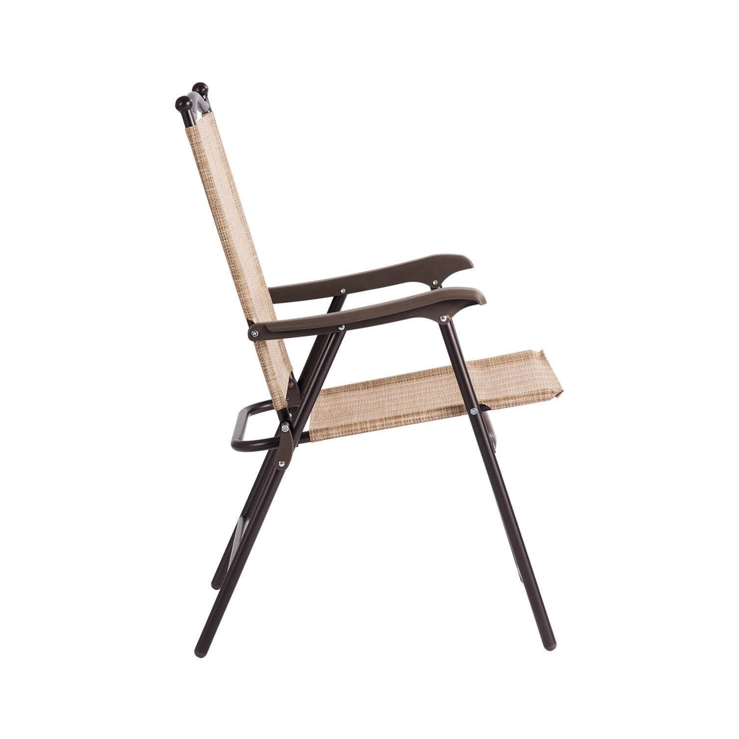 Set of 2 Patio Folding Sling Back Camping Deck Chairs-Beige