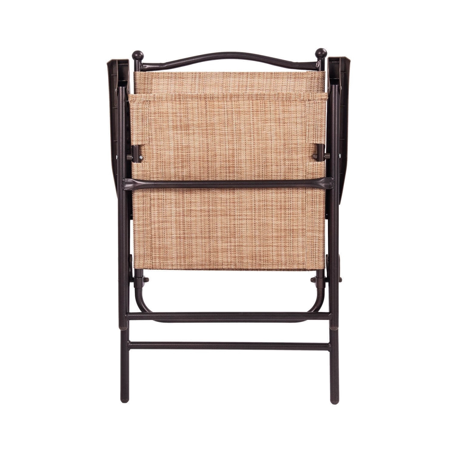 Set of 2 Patio Folding Sling Back Camping Deck Chairs-Beige