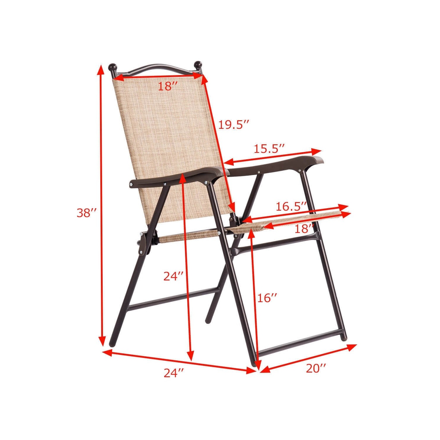 Set of 2 Patio Folding Sling Back Camping Deck Chairs-Beige