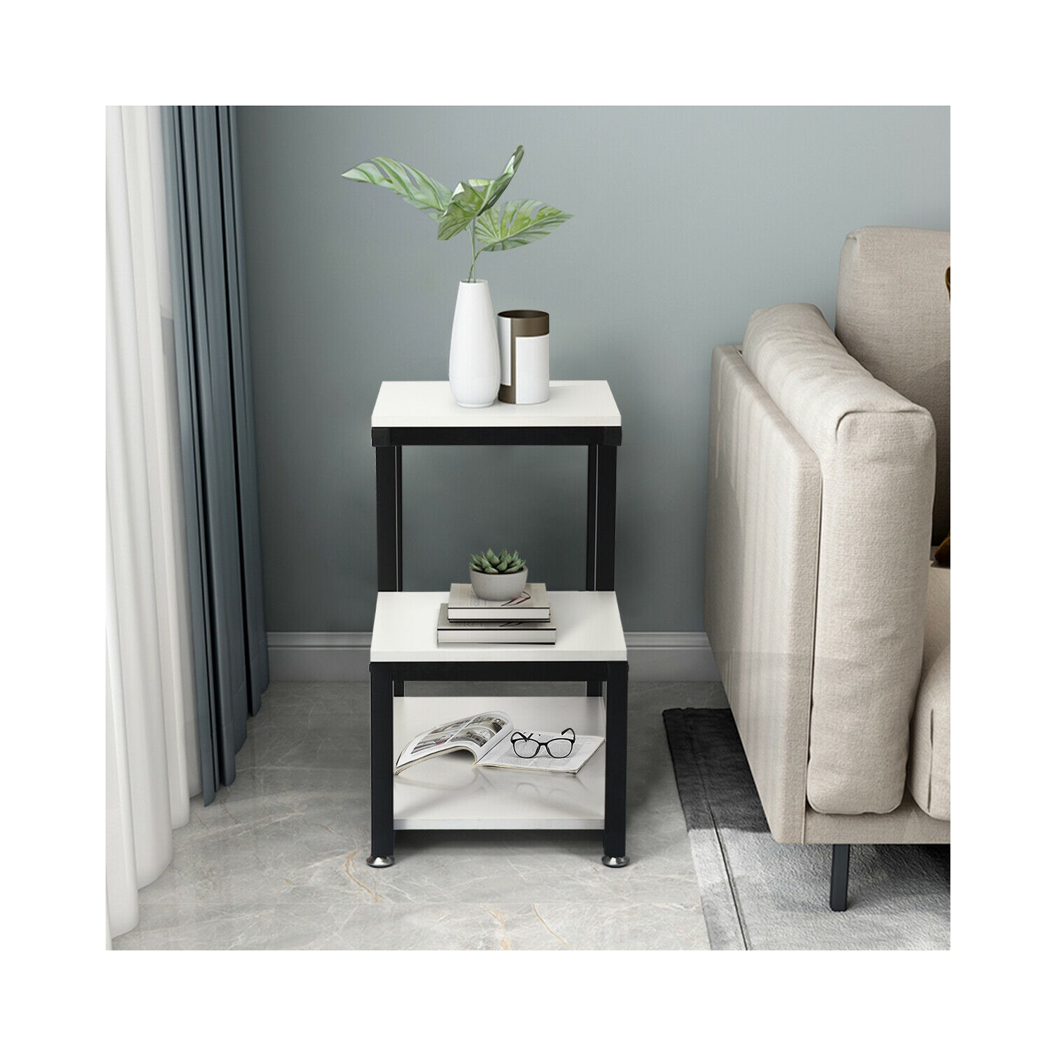 3-Tier Sofa Side Table Night Stand-White