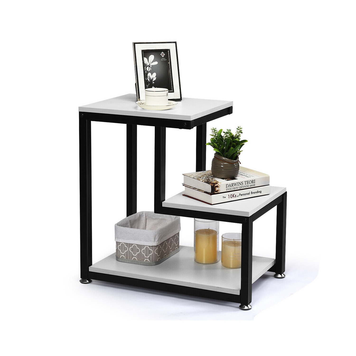 3-Tier Sofa Side Table Night Stand-White