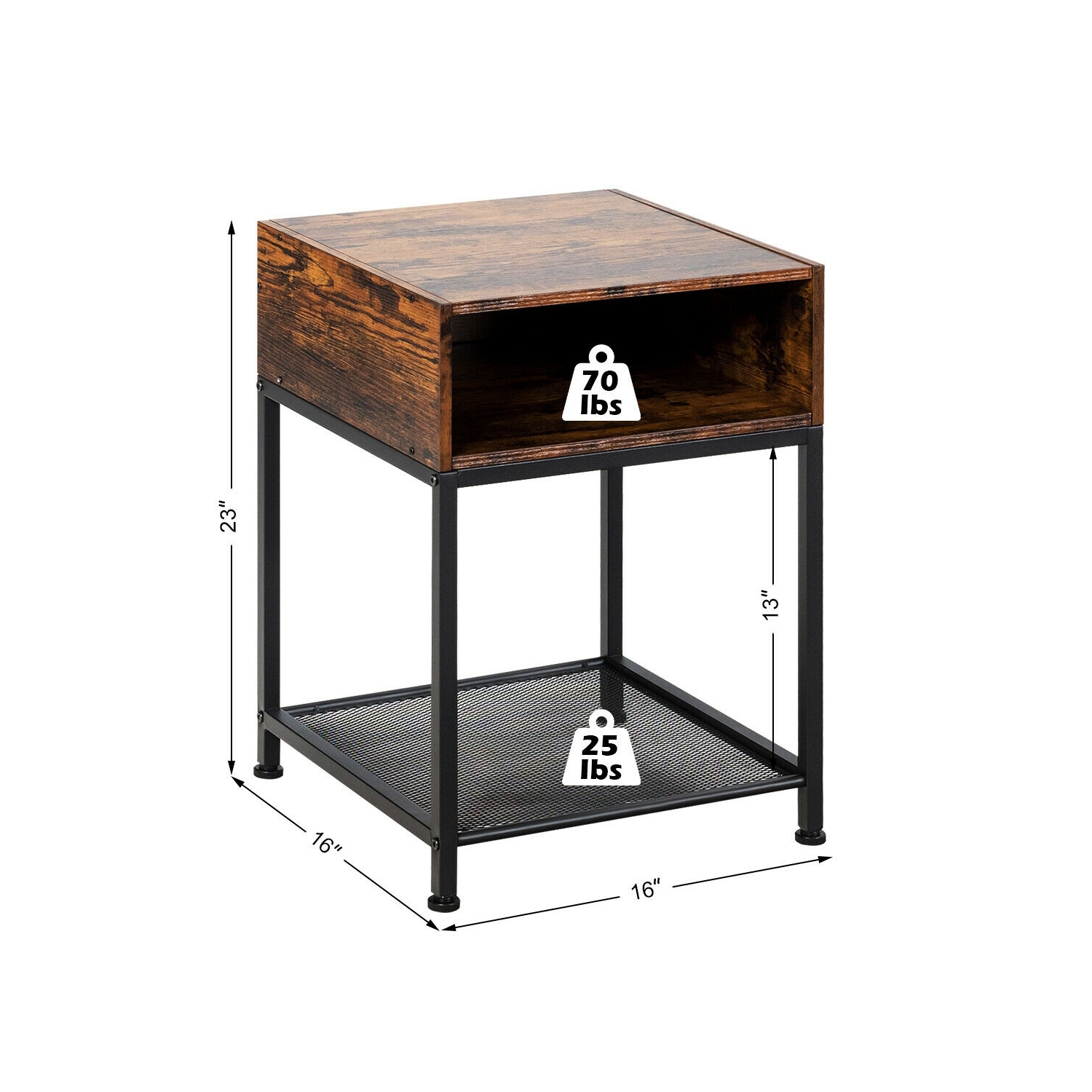 Table de chevet de style industriel avec tablette en filet