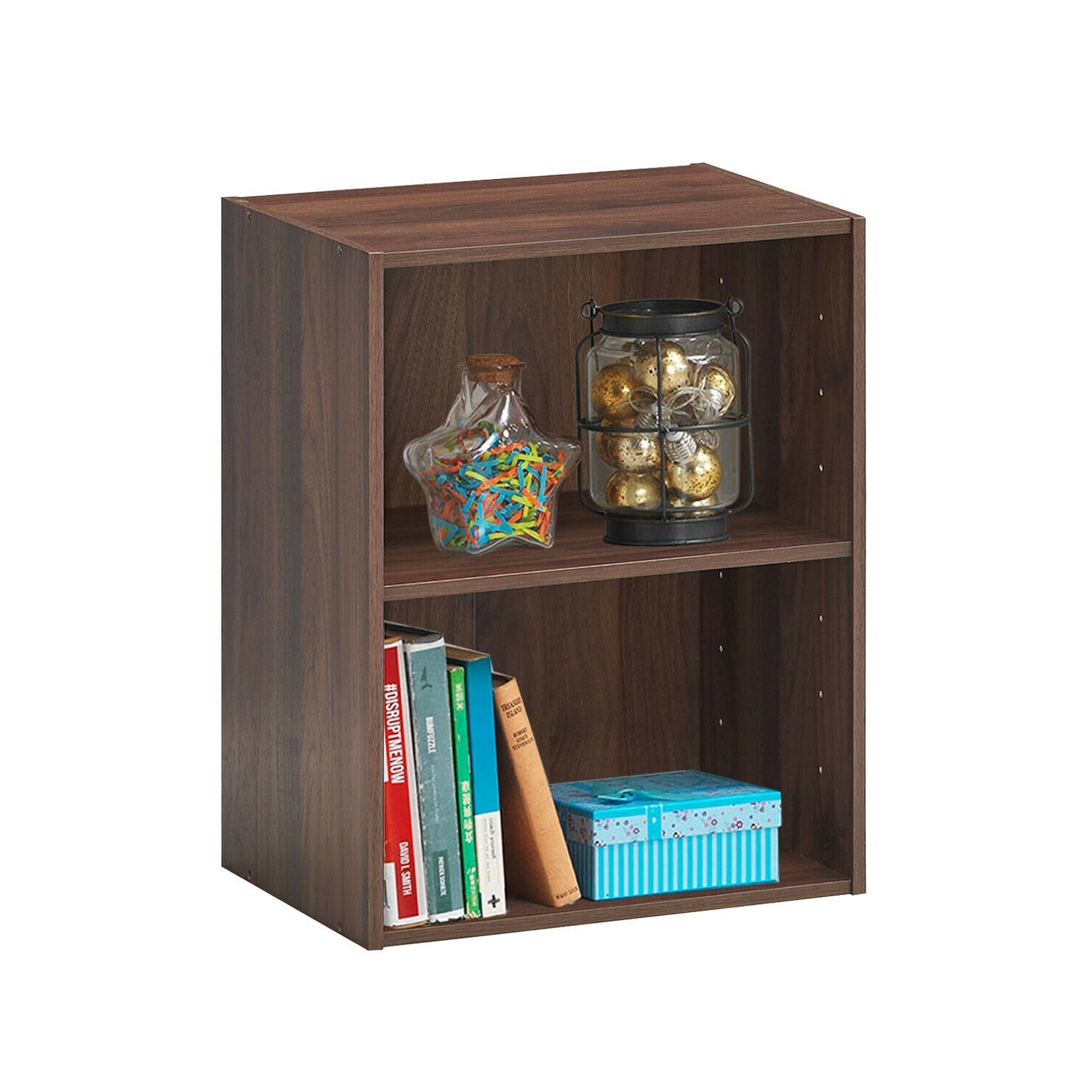 2-Layer Multifunctional Furniture Display Cabinet with Large Capacity Storage Space-Walnut
